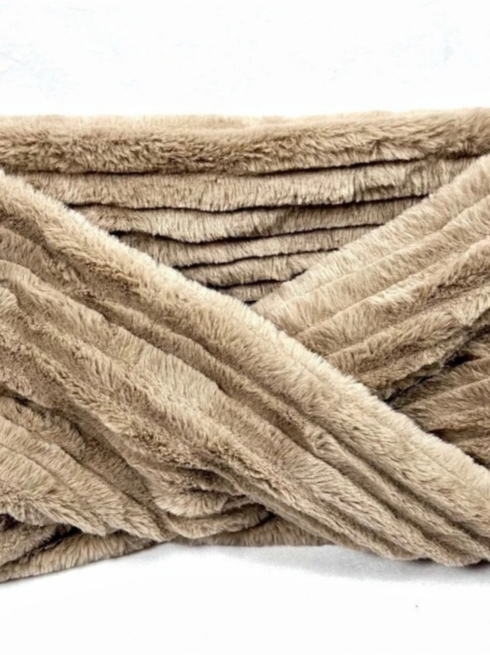 apana Tan Taupe Ribbed Faux Fur Infinity Loop Snood Scarf